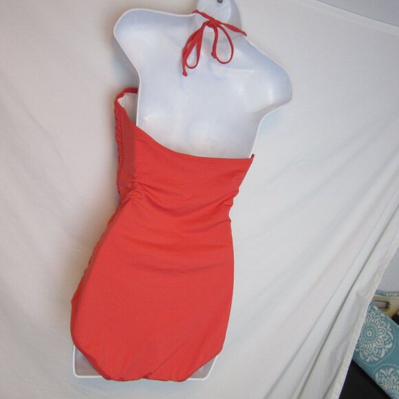 NEW Michael Kors One Piece Halter Swimsuit Coral Red 14 Plus Padded Multi-Strap - Picture 3 of 6